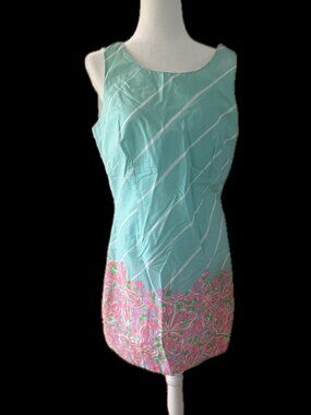 Lilly Pulitzer Engineered Shift Dress in Sand Bar Blu, Size 12